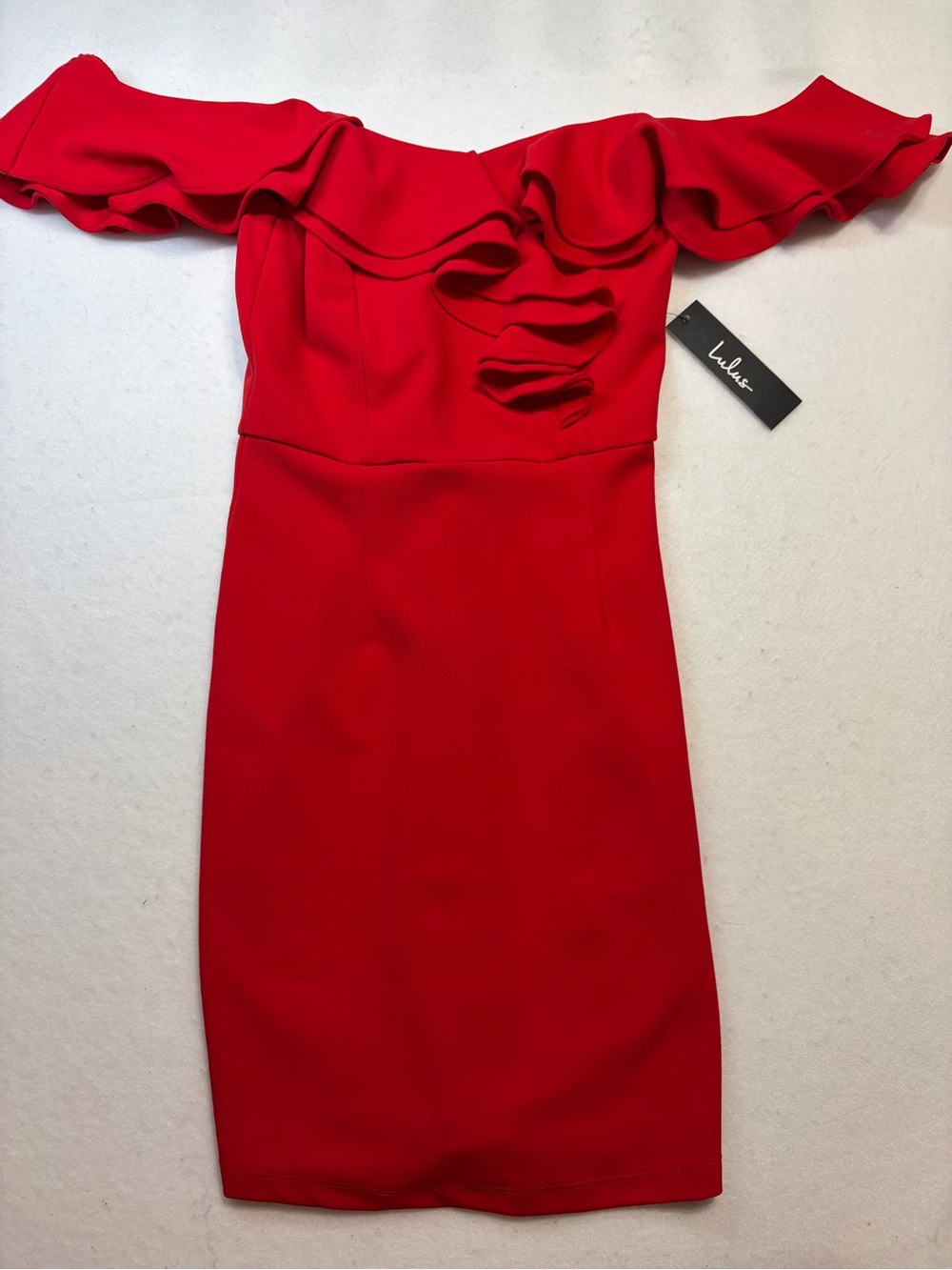 Lulu's Red off the Shoulder Ruffle Sheath Dress #datenight #weddings